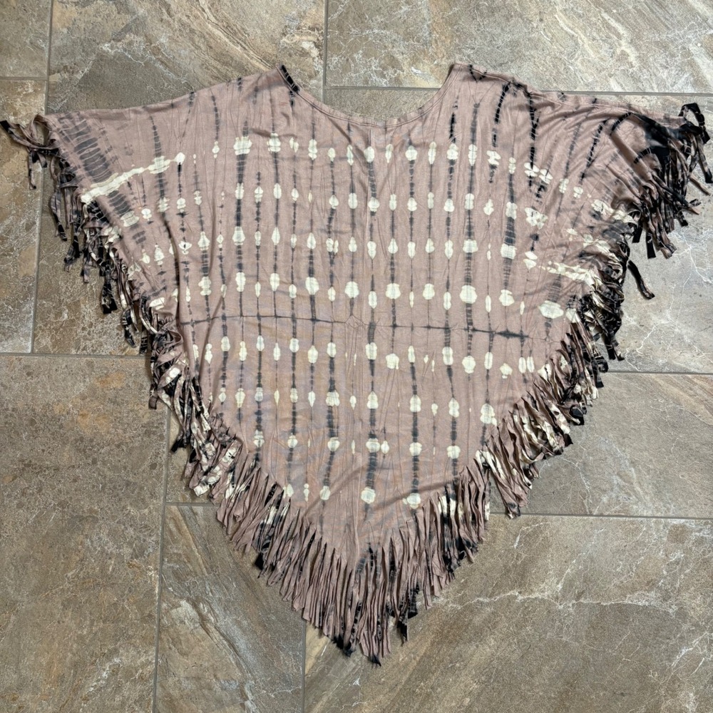 The Collection Royal Tie Dye Fringe Poncho Top Mauve Boho Shibori One Size - Picture 6 of 6
